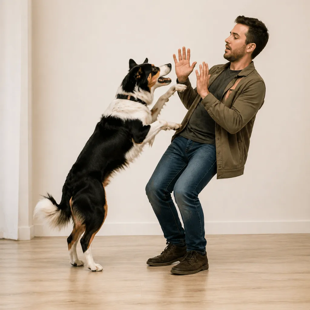 Chien qui saute sur les invités